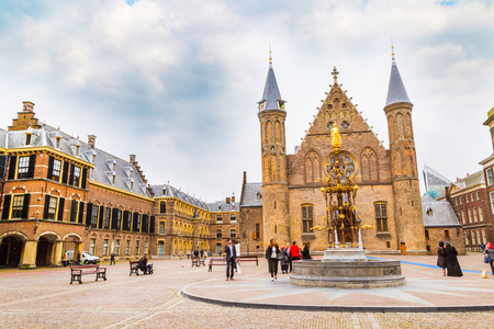 Hague, Netherlands - April 5, 2016: People near Binnenhof palace, place of dutch parliament in Hague or Den Haag, Holland, Netherlandsのeditorial素材