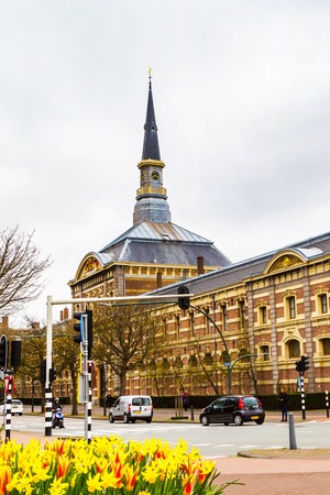 Hague, Netherlands - April 5, 2016: Royal Stables with clock tower and street view in Hague, Netherlandsのeditorial素材
