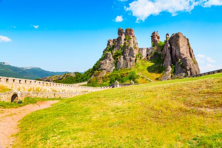 Vibrant image of Belogradchik cliff rocks and wall at ancient Kaleto fortress, Bulgariaの写真素材