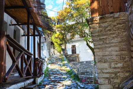 Makrinitsa, Greece - October 11, 2016: Street view at Makrinitsa village of Pelion, Greeceのeditorial素材