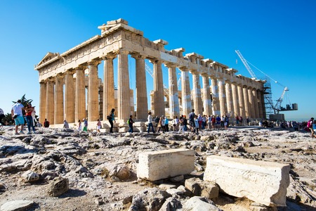 Athens, Greece - October 14, 2016: Tourists near Parthenon temple in Acropolis in Athens, Greeceのeditorial素材