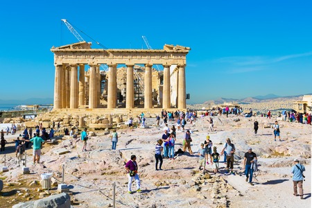 Athens, Greece - October 14, 2016: Tourists near Parthenon temple in Acropolis in Athens, Greeceのeditorial素材