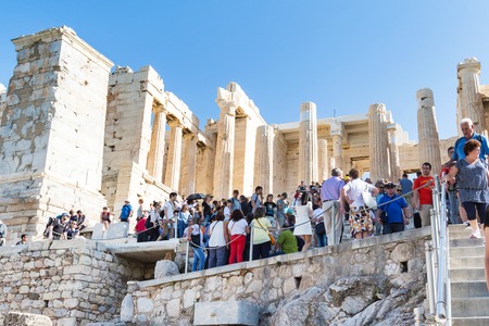 Athens, Greece - October 14, 2016: Tourists entering Acropolis of Athensのeditorial素材
