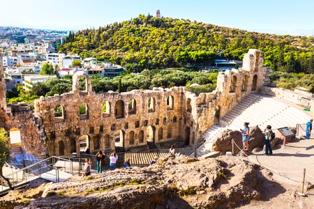 Athens, Greece - October 14, 2016: People near ancient amphitheater of Acropolis of Athens, landmark of Greeceのeditorial素材
