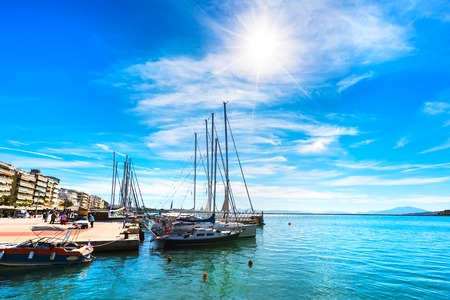 Volos, Greece - October 13, 2016: Sailing ships and yachts stand moored in the port of Volos, Greeceのeditorial素材