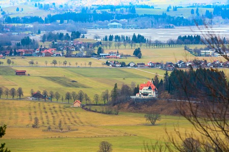 Bavaria landsape aerial view with traditional bavarian village houses and lake in Germanyの写真素材