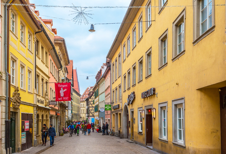 Bamberg, Germany - February 19, 2017: Bamberg city center street view and peopleのeditorial素材