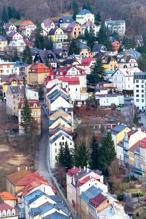 Karlovy Vary aerial panoramic famous spa town view, Czech Republicの写真素材