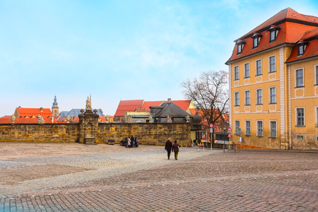 Bamberg, Germany - February 19, 2017: Bamberg city center view with statue, cathedral square and peopleのeditorial素材