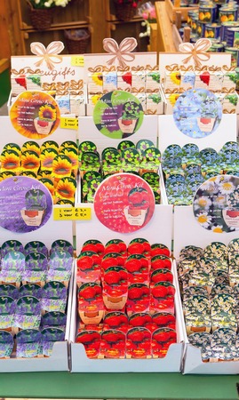 Amsterdam, Netherlands - March 31, 2016: Dutch flower market, flowers bulbs and seeds for saleのeditorial素材