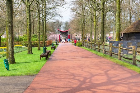 Lisse, Netherlands - April 4, 2016: People walking and making photos in dutch spring garden Keukenhof, Lisse, Netherlandsのeditorial素材