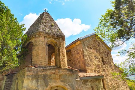 Bell tower closeup view of ancient Shio-Mgvime monastery in Georgiaの写真素材