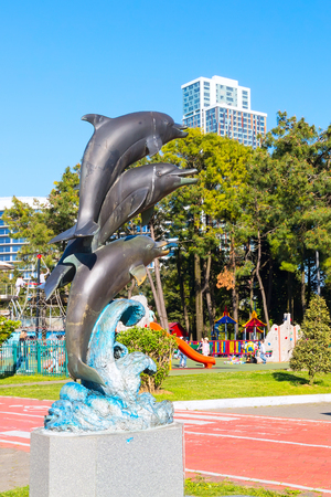 Batumi, Georgia - April 30, 2017: Dolphins statue in Batumi, Georgia summer Black sea resortのeditorial素材