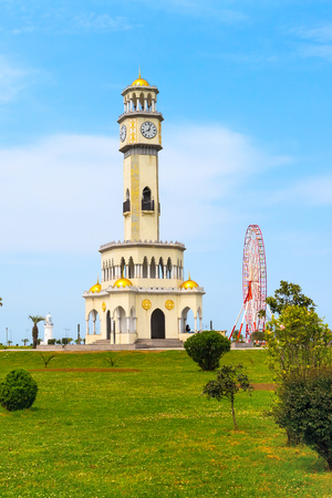 Chacha tower and ferris wheel, in Batumi, Georgia summer Black sea resortの写真素材