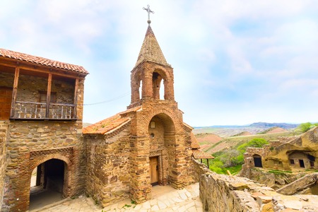 David Gareji or Gardja cave monastery church in Georgia, Kakheti region and mountains landscapeの写真素材