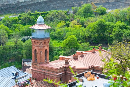 aerial view with mosque tower of Old Town of Tbilisi, Republic of Georgiaの写真素材