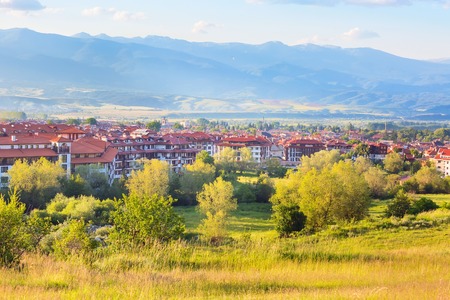 Summer town panorama of bulgarian all season resort Bansko, Bulgariaの写真素材