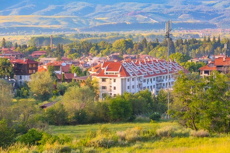 Summer town panorama of bulgarian all season resort Bansko, Bulgariaの写真素材