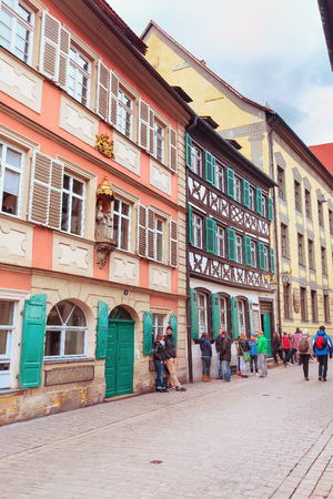Bamberg, Germany - February 19, 2017: Bamberg city center street view with colorful housesのeditorial素材