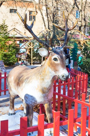 Deer decoration figurine at greek Christmas market in Drama, Greeceの写真素材