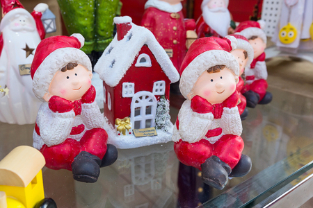 European Christmas market stall with different giftsの写真素材