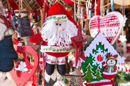 European Christmas market stall with different giftsの写真素材