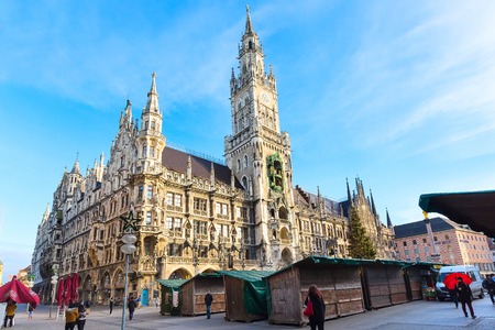 Munich, Germany - December 26, 2016: Marienplatz town hall rathaus and Christmas market after holidaysのeditorial素材