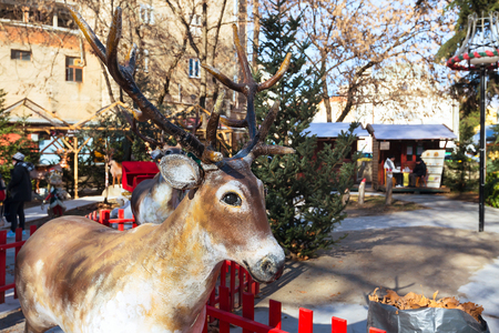 Deer decoration figurine at greek Christmas market in Drama, Greeceの写真素材