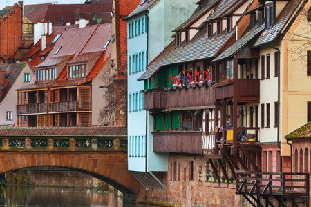 Traditional houses in Nuremberg, Germany at Christmas timeの写真素材