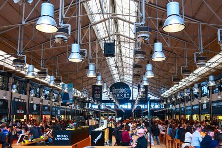 Lisbon, Portugal - March 29, 2018: People dining at Food Market Mercado da Ribeira, Time Out in Lisbonのeditorial素材
