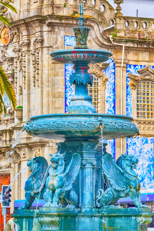 Porto, Portugal landmark, the Fountain of the Lions at downtown squareの写真素材