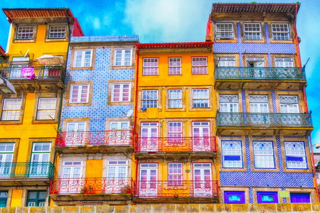 Porto, Portugal old town colorful traditional housesの写真素材