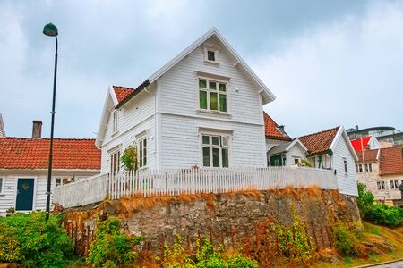 Stavanger, Norway city view with traditional white wooden housesのeditorial素材