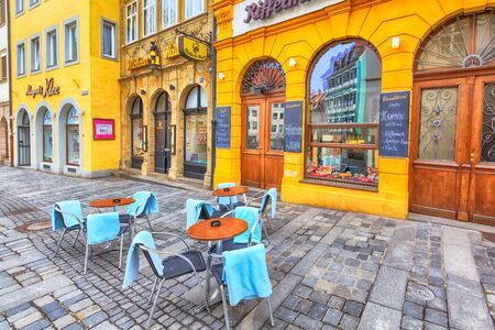 Bamberg, Germany - February 19, 2017: Bamberg city center street view and nice restaurantのeditorial素材