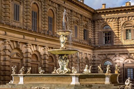 Florence, Italy - October 27, 2018: Fountain statue close-up view near Palazzo Pitti Palace and Boboli gardensのeditorial素材
