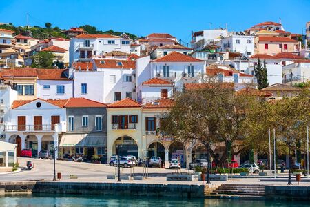 Pylos, Greece - April 2, 2019: Panoramic view of the town of Pylos located at Peloponnese, Messinia prefectureのeditorial素材