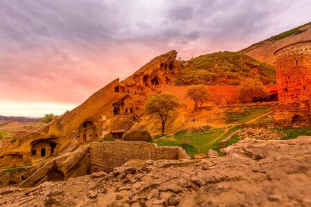 David Gareji or Garedja cave monastery in Georgia, Kakheti region, sunset viewの写真素材