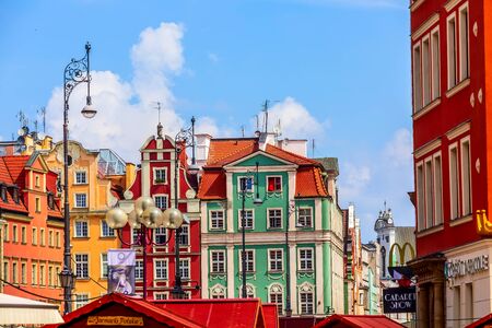 Wroclaw, Poland - June 21, 2019: Old Town Rynek Market Square with street light and colorful housesのeditorial素材
