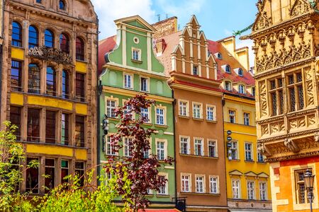 Wroclaw, Poland Old Town Rynek Market Square colorful housesの写真素材