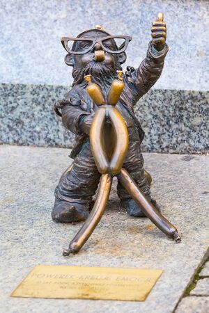 Wroclaw, Poland - June 21, 2019: Dwarf gnome Powerek sculpture, symbol of the cityのeditorial素材