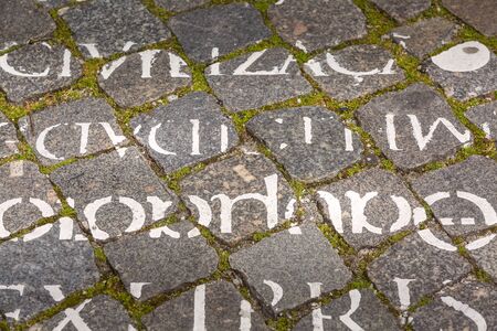 Paved Road with writings in Porto, Portugalの写真素材