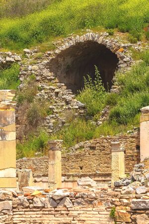 Close-up details of ruins of Ephesus or Efes famous site in Turkey