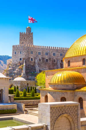 Rabat or Rabati fortress in Akhaltsikhe, Georgia dome and tower with flagのeditorial素材