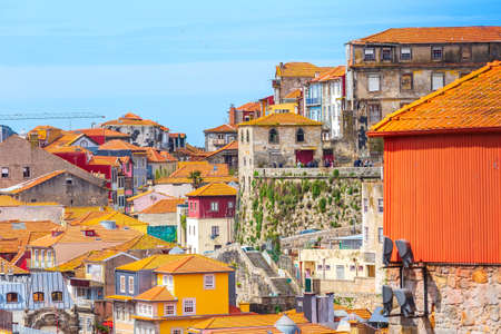 Porto, Portugal -April 1, 2018: Old town view with colorful traditional housesのeditorial素材