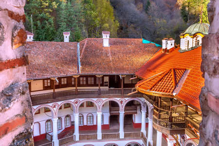 Rila monastery, landmark of Bulgaria, high angle view from the window