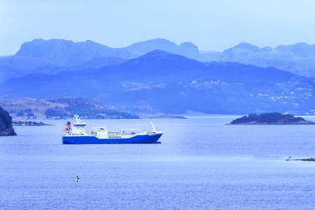 Norway, tanker and fjord landscapeのeditorial素材