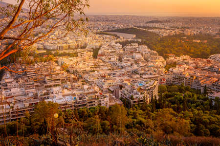 Sunset Athens aerial skyline, Greeceの写真素材