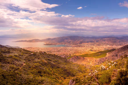 Volos city sunset view from Pelion mount, Greeceの写真素材