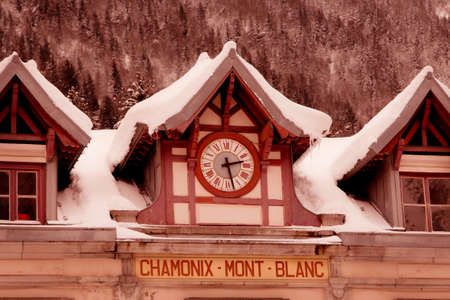 Chamonix train station, France and mountainsのeditorial素材