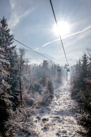 Ski resort Bansko, Bulgaria, cable car gondolaの写真素材